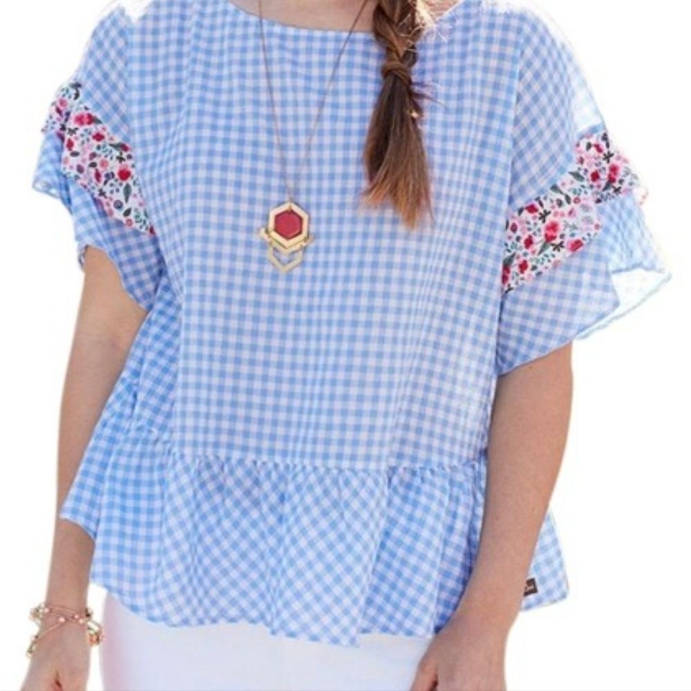 Matilda Jane Wish You Were Here Rural Route Ruffle Sleeve Top Sz Xs